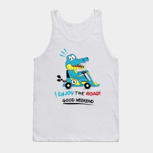 Funny crocodile driving a racing car Tank Top